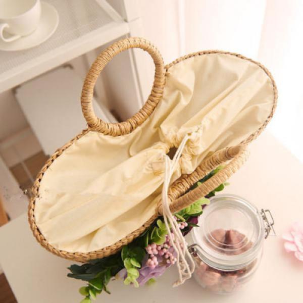 Women&#039;s handmade summer beach straw round bag with artificial flowers blossoms #4 image