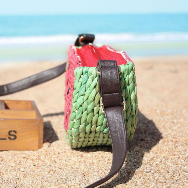 Women&#039;s handmade woven cute summer beach small straw bag with watermelon design #4 image