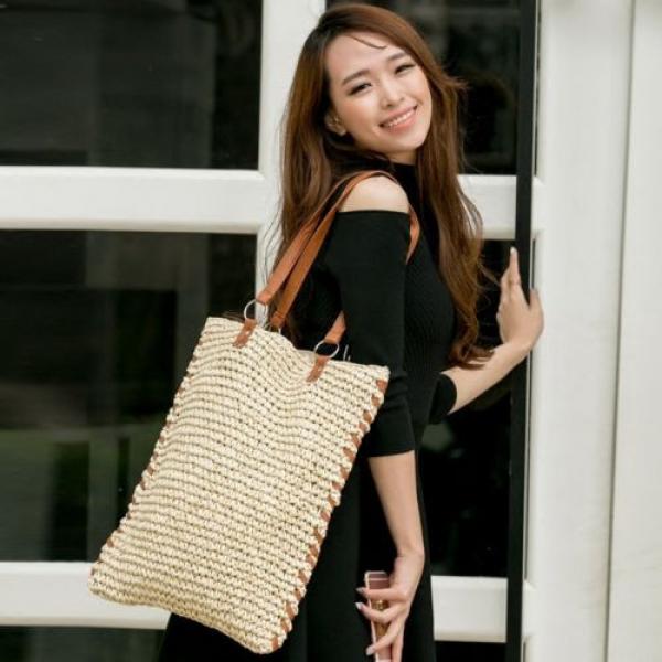 Women&#039;s handmade woven summer beach square shape straw bag shoulder bag handbag #4 image