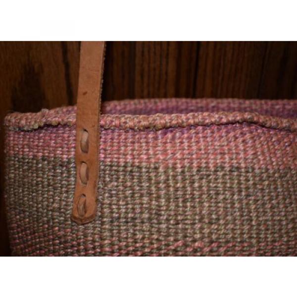 Large Vintage Woven Straw with Leather Handles Bucket Tote Beach Bag #4 image