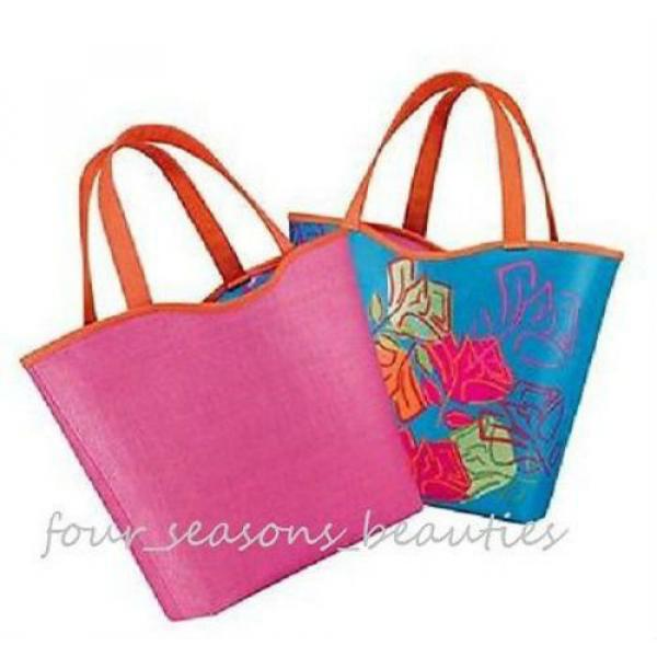 NEW Lancome Hot Pink &amp; Floral Reversible Medium Beach Tote Bag Purse Travel #5 image