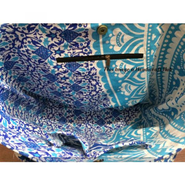 Indian Handmade Mandala Shopping Purse Cotton Beach Bag Large Tote Blue Bag #3 image