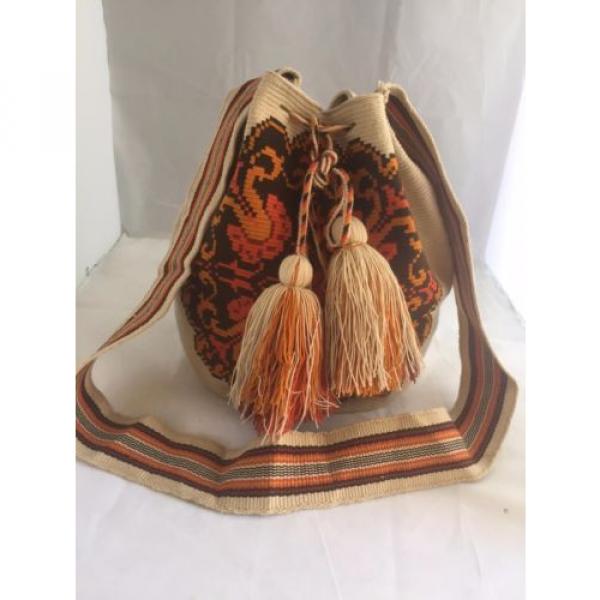 NEW 100% HANDMADE WAYUU TOTE drawstring beach WHITE beige pompom FRINGE BAG #4 image