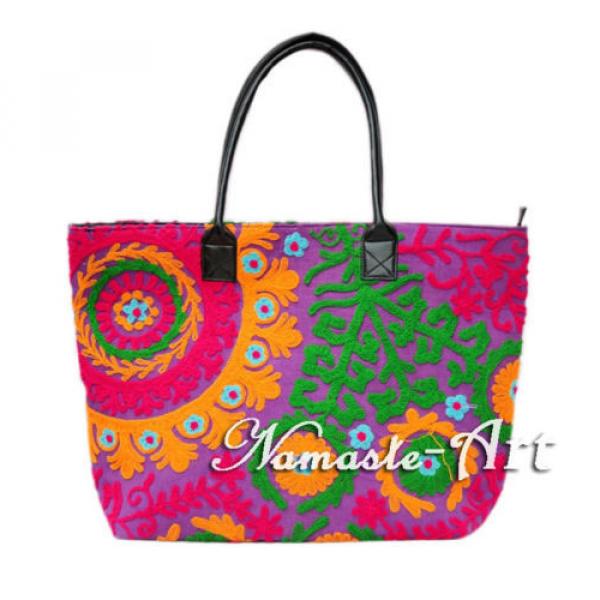 Indian Cotton Tote Handmade Shoulder Suzani Art Embroidery Woman Beach Boho Bag #2 image