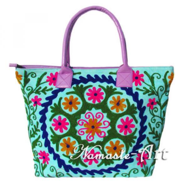 Indian Cotton Tote Suzani Art Embroidery Handbag Woman Shoulder Beach Boho Bag @ #1 image