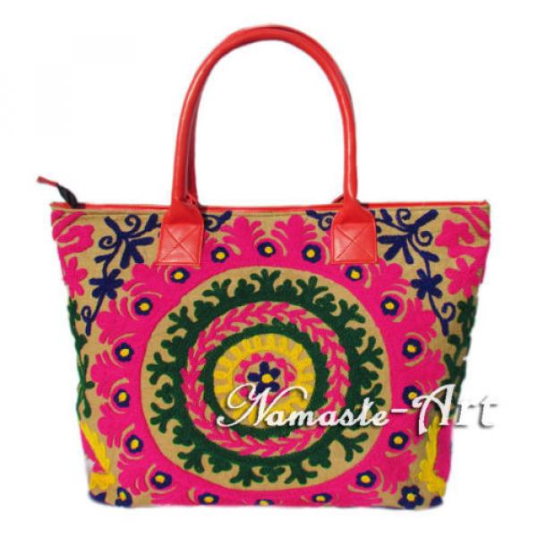 Indian Cotton Suzani Tote Shoulder Embroidery Handbag Woman Beach Boho Bag  Sj05 #1 image