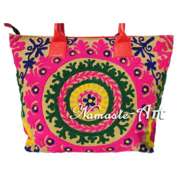 Indian Cotton Suzani Tote Shoulder Embroidery Handbag Woman Beach Boho Bag  Sj05 #2 image