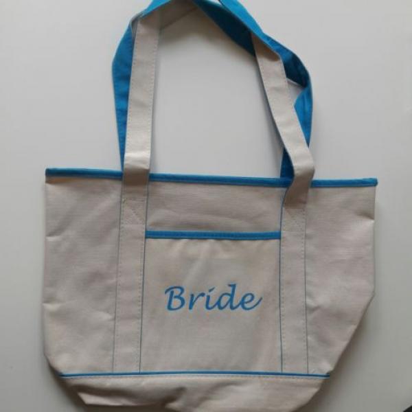 Bride Beach Bag Tote Beige/White Turquoise #1 image