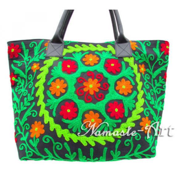 Indian Cotton Tote Suzani Art Embroidery Handbag Woman Shoulder Beach Boho Bag _ #2 image