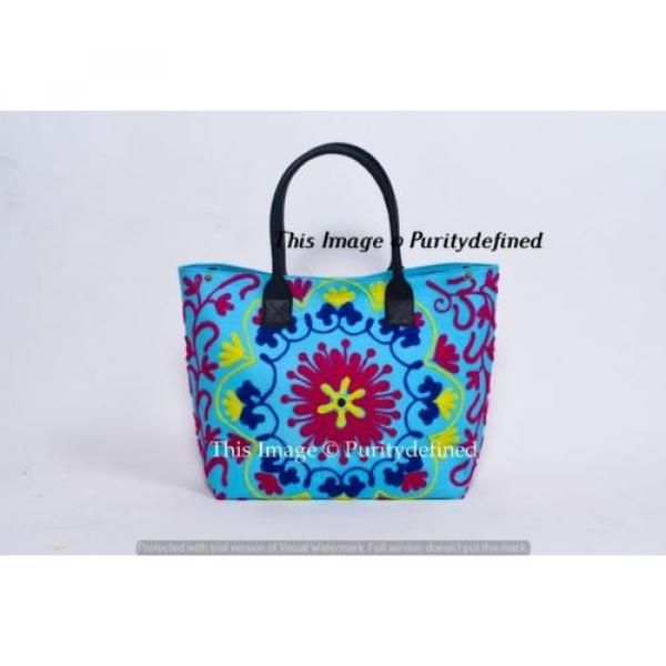 Indian Suzani Embroidery Woman Cotton Handbag Tote Shoulder Bag Boho Beach Bag #1 image