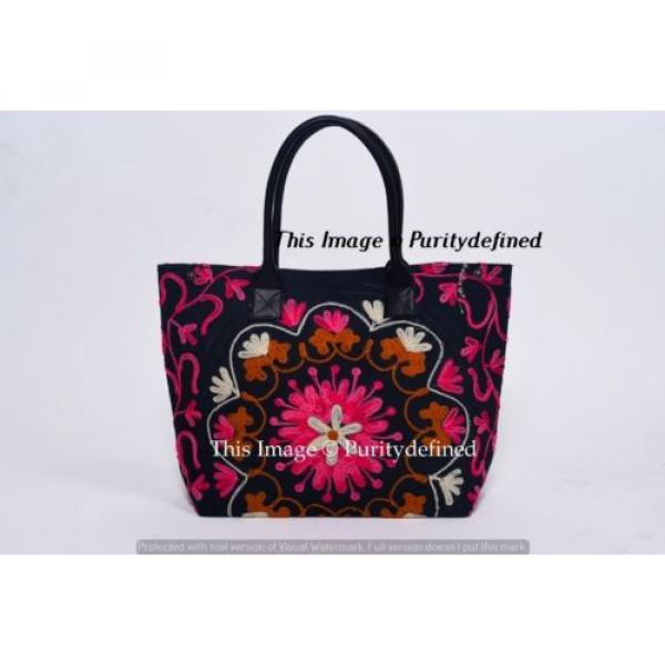 Boho Indian Suzani Floral Embroidery Handbag Tote Beach Bag Woman Shoulder Bag #1 image