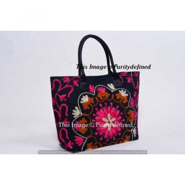 Boho Indian Suzani Floral Embroidery Handbag Tote Beach Bag Woman Shoulder Bag #2 image