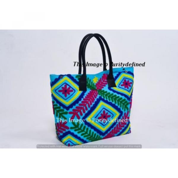 Indian Cotton Suzani Embroidery Handbag Woman Tote Shoulder Bag Boho Beach Bag #2 image