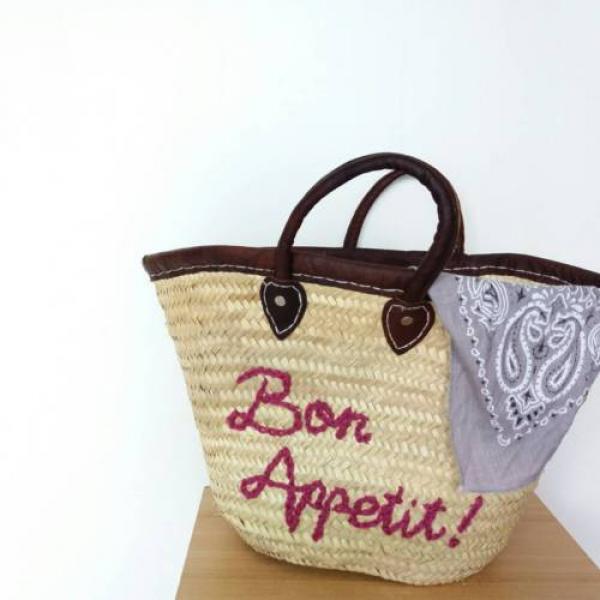 FREE SHIPPING   embroidery  marche  basket beach tote woman bags &#034;Bon Appetit&#034; #1 image