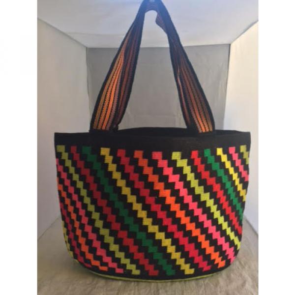 NEW HANDMADE WAYUU MOCHILA extra large 00% COTTON TOTE shoulder beach black BAG #1 image