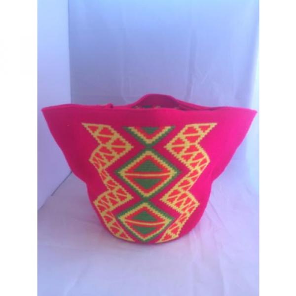 NEW HANDMADE WAYUU MOCHILA large COTTON TOTE shoulder beach PINK ORANGE BAG #1 image