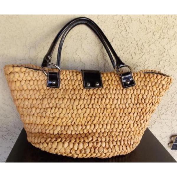 Nice Big Kathy Van Zeeland Straw Purse Tote Beach Bag #3 image