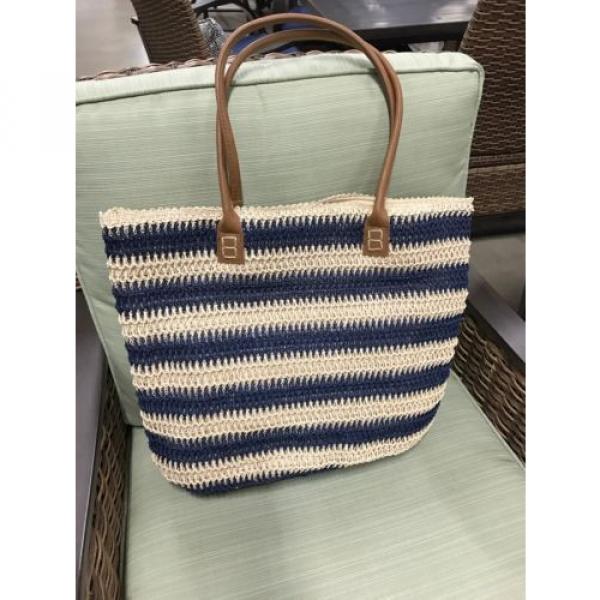 NWT Women&#039;s &#034;Straw Studios&#034; Beige and Navy Blue Tote/Beach Bag #1 image