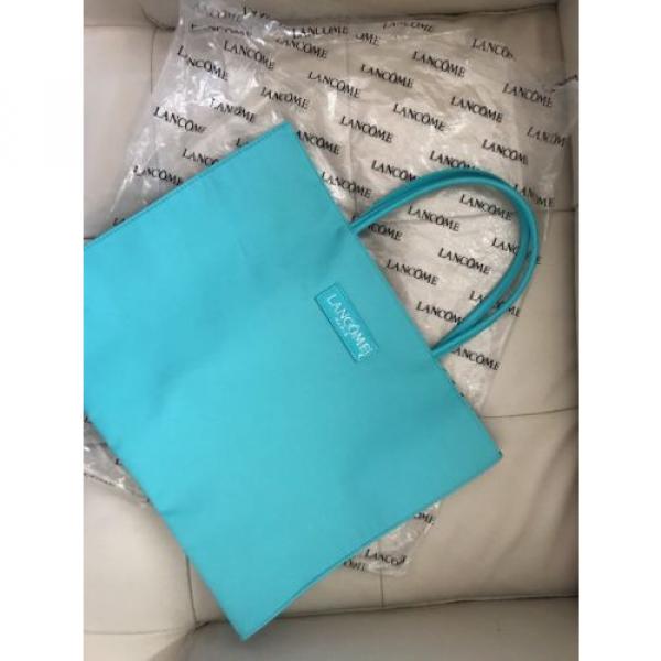 New LANCOME PARIS Large Aqua Blue Tote TRAVEL Beach Shopping Makeup Shoulder Bag #1 image