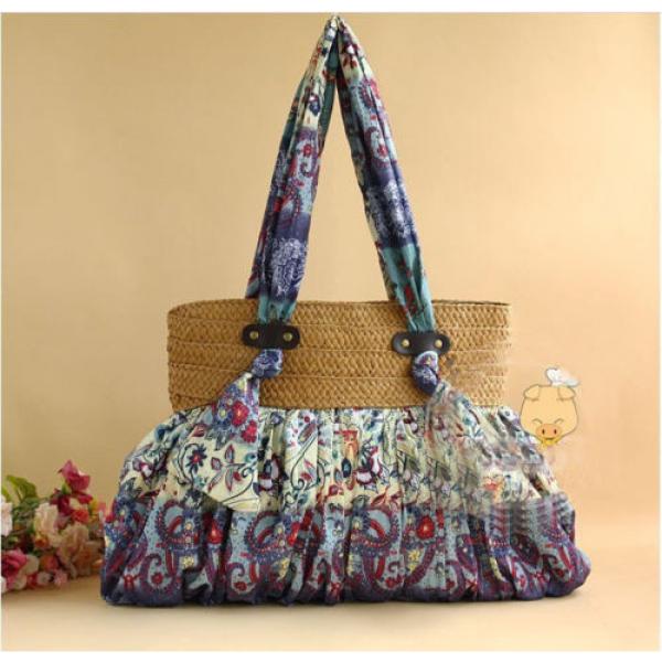 Beautiful blue bohemian straw Plaited shoulder bags,handbags beach bag #5 image