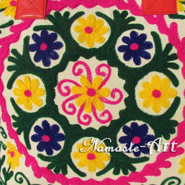 Indian Cotton Embroidery Suzani Tote Shoulder Handbag Woman Beach Boho Bag  jk14 #3 image