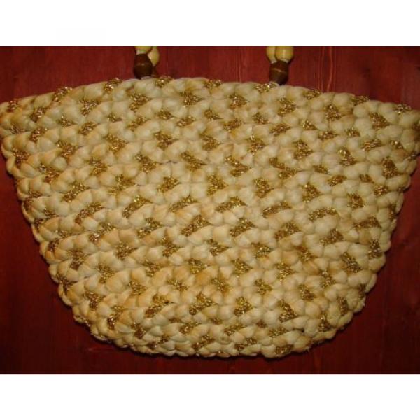 Basket Straw Beach Bag Beige With Gold #4 image