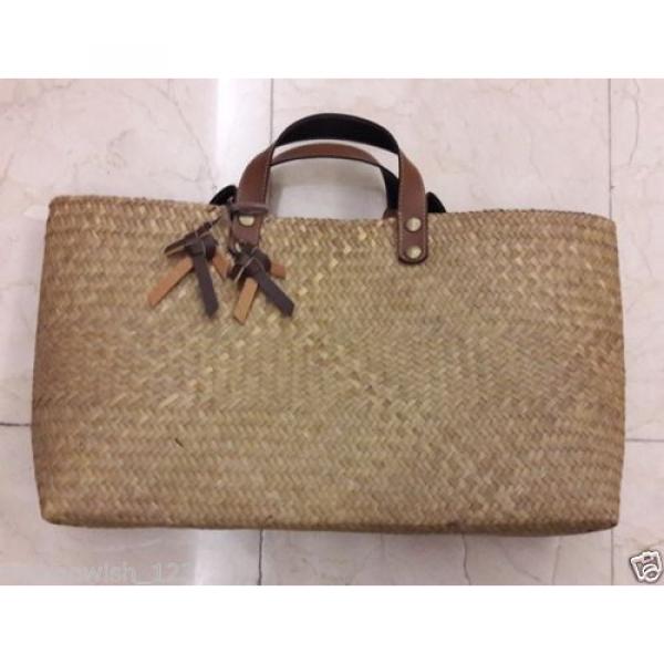 Lady Tote Shoulder Beach Bag Handmade Fashion Bulrush Leather Natural GrassBrown #2 image