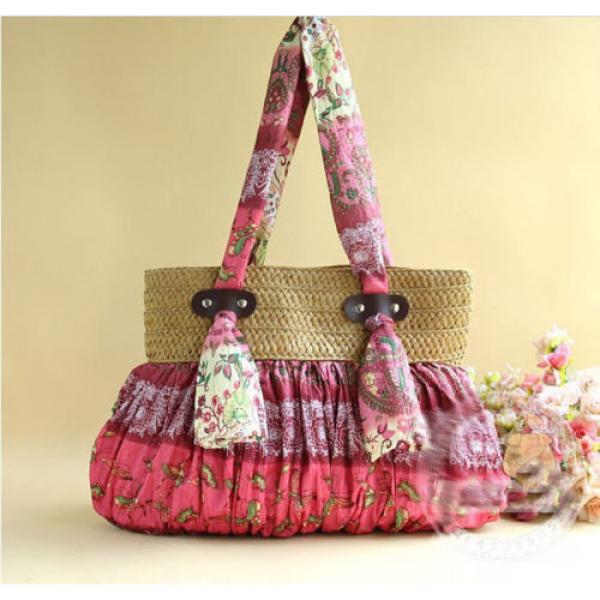 Wine red bohemian straw Plaited shoulder bags women handbags beach bag сумки #2 image