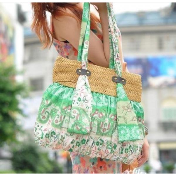 Beautiful green bohemian straw Plaited shoulder bag,handbags beach bag #4 image