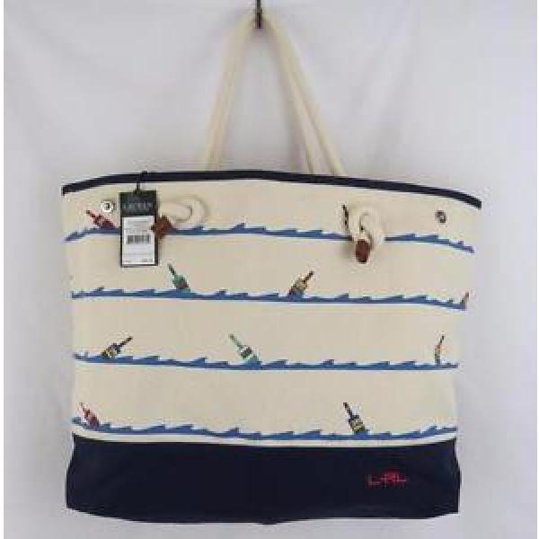 NWT RALPH LAUREN CANVAS CASCO BEACH BAG NAUTICAL BUOY PRINT BRAIDED ROPE TOTE #1 image