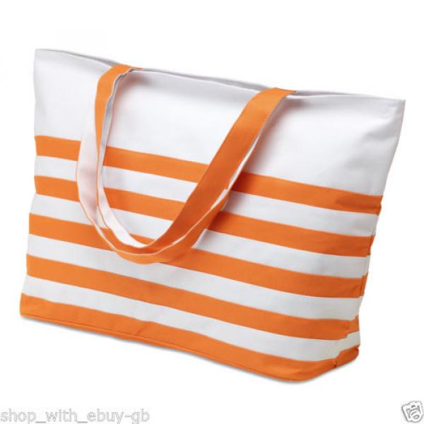 Ladies Summer BEACH Bag - White NAUTICAL STRIPE STRIPED Shopping Shoulder Bag #3 image