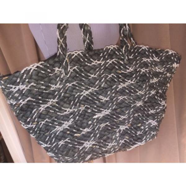 black silver sparkle straw cotton lined sack large tote beach pool bag #2 image