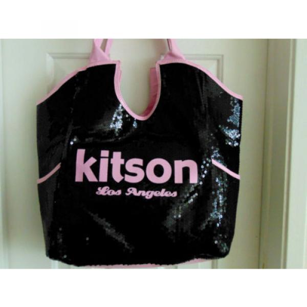 KITSON Los Angeles Pink &amp; Black Sequin Beaded Large Tote Shopper Beach Bag Purse #1 image