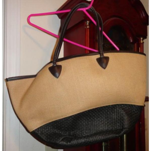 New Straw Tote Shopper Beach Bag Tan Dark Brown Handles Travel Velcro Lined #1 image