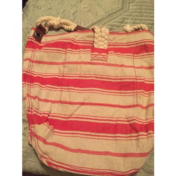 Abercrombie &amp; Fitch orange ivory Cream Off White Striped Beach Tote Bag #5 image